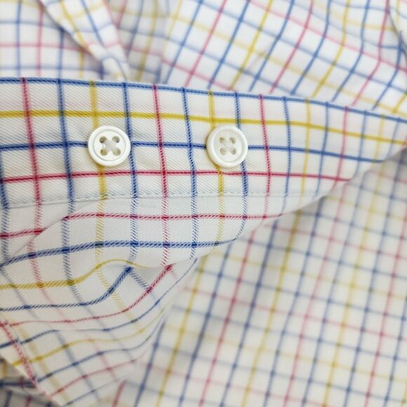 J McLaughlin Mens Shirt Medium White Check Long Sleeve Preppy Pocket Button Up - Picture 9 of 12